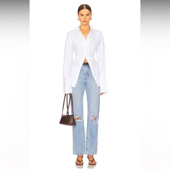 Revolve GRLFRND Sara Distressed high rise straight leg jeans in size 29 - Picture 2 of 12